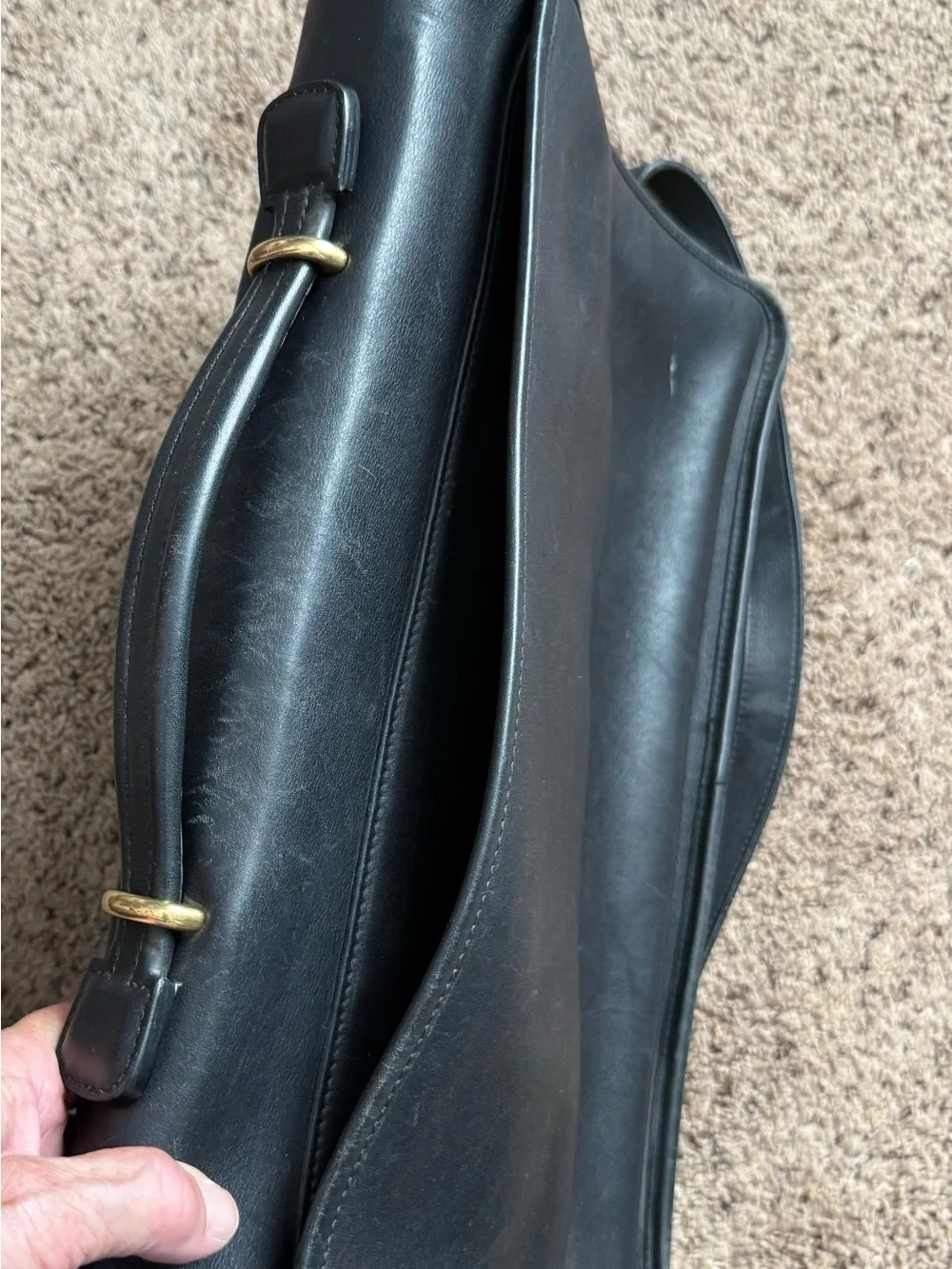 Black Leather Men's Briefcase with Gold Hardware